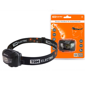 Фонарь TDM Налобный 10 аккумуляторный, 5 Вт 1 светодиод CREE, Li-Ion 3,7 В 0,6 А*ч, USB, сенсор - omvolt.ru